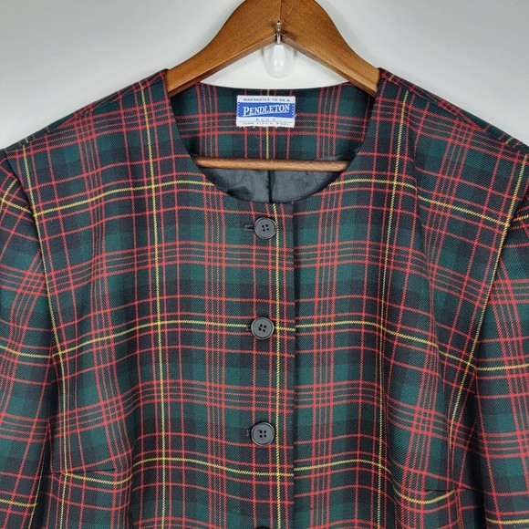 Vintage Pendleton Red Green Plaid 100% Wool Blazer No Size Tag - Picture 3 of 7